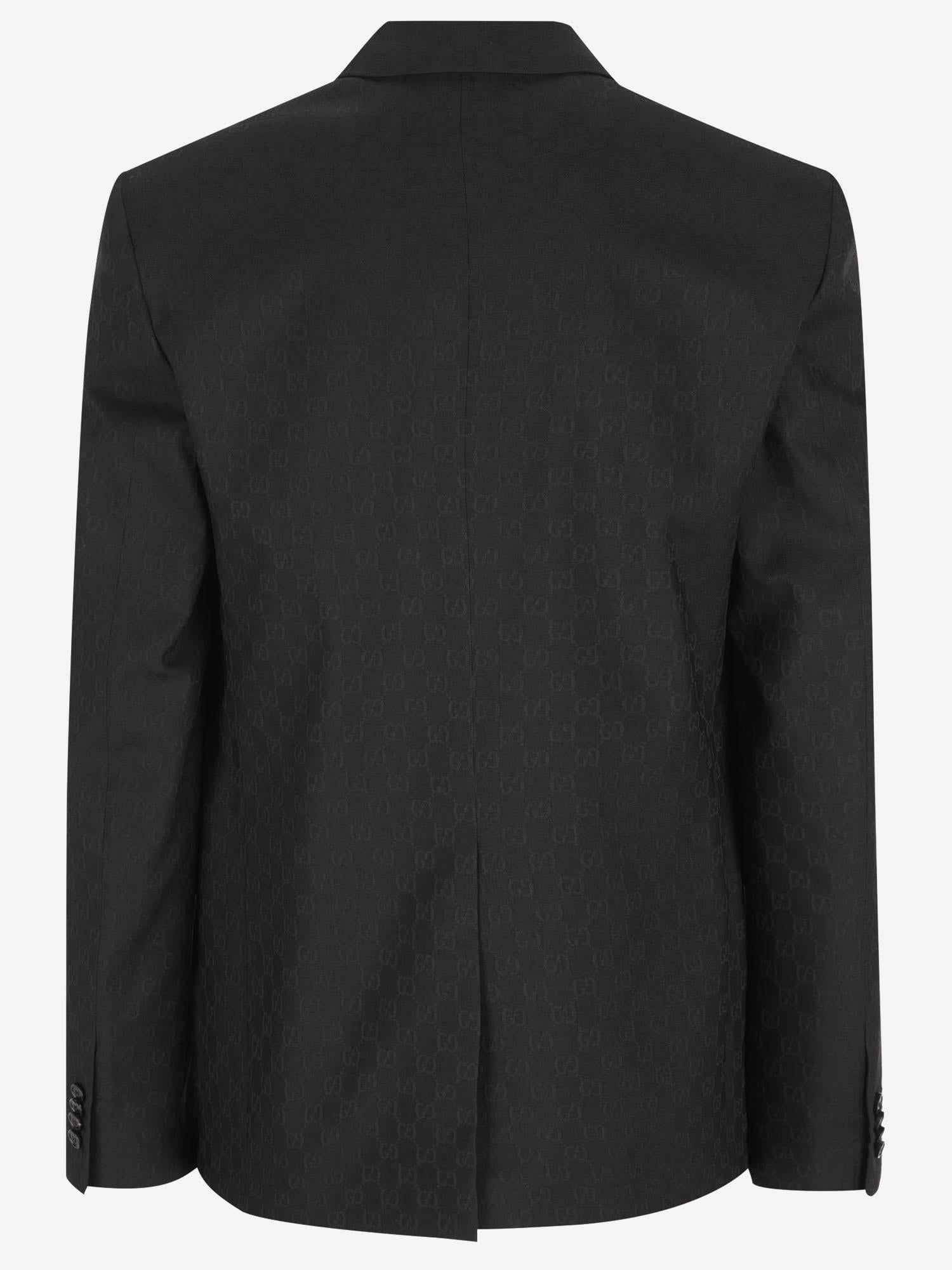 GG Pattern Wool Blend Blazer — Black