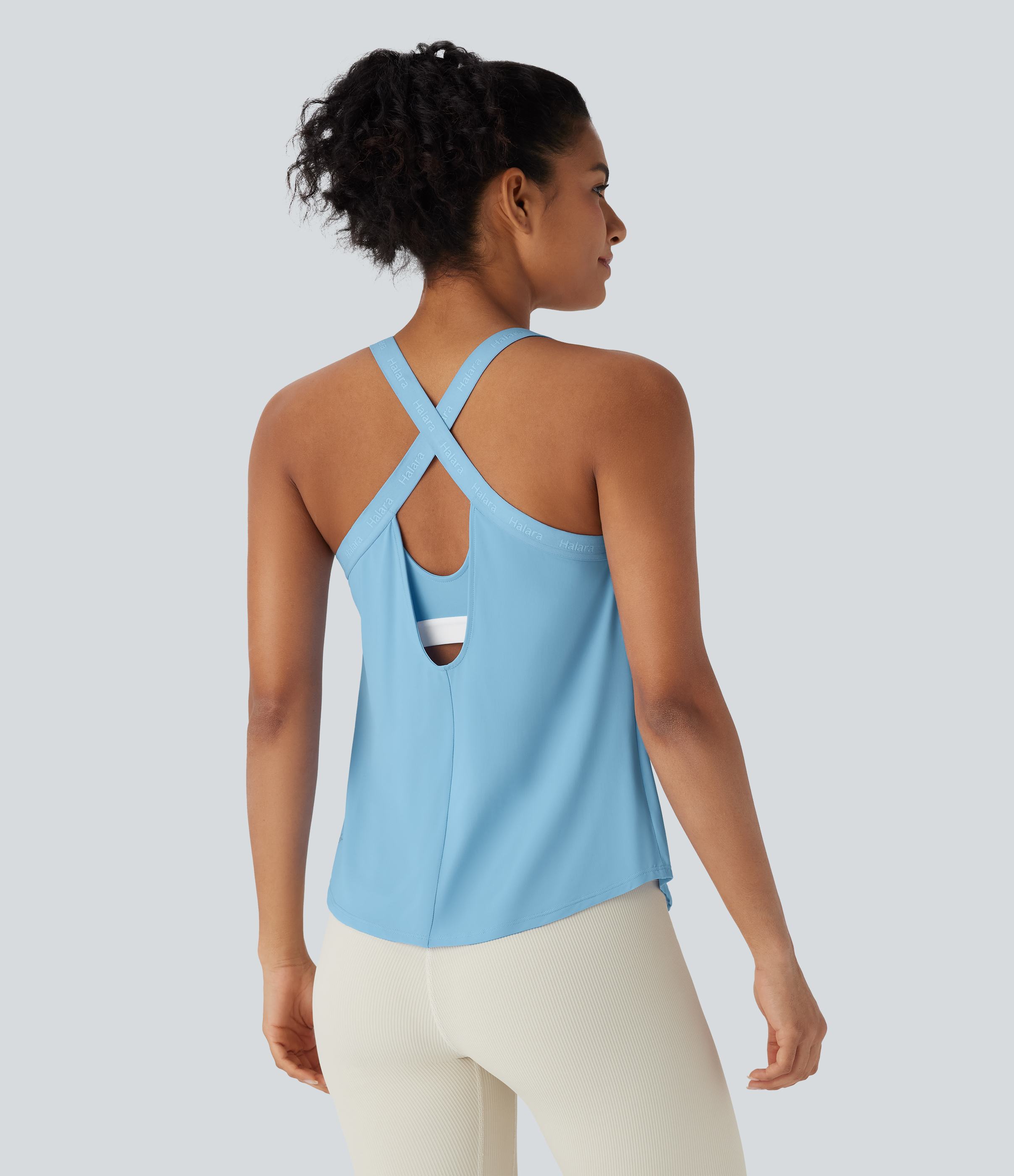 U Neck Curved Hem Cool Touch Yoga Tank Top-UPF50+ Tank Top - Sky Blue