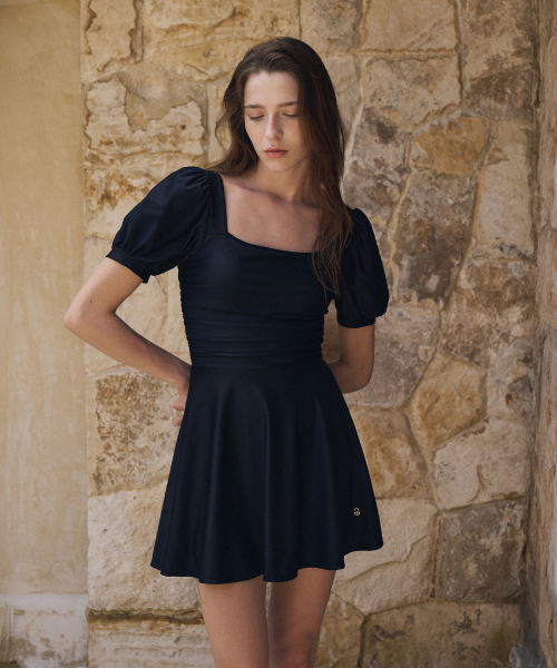 Half Sleeve Flare Swimsuit-Black