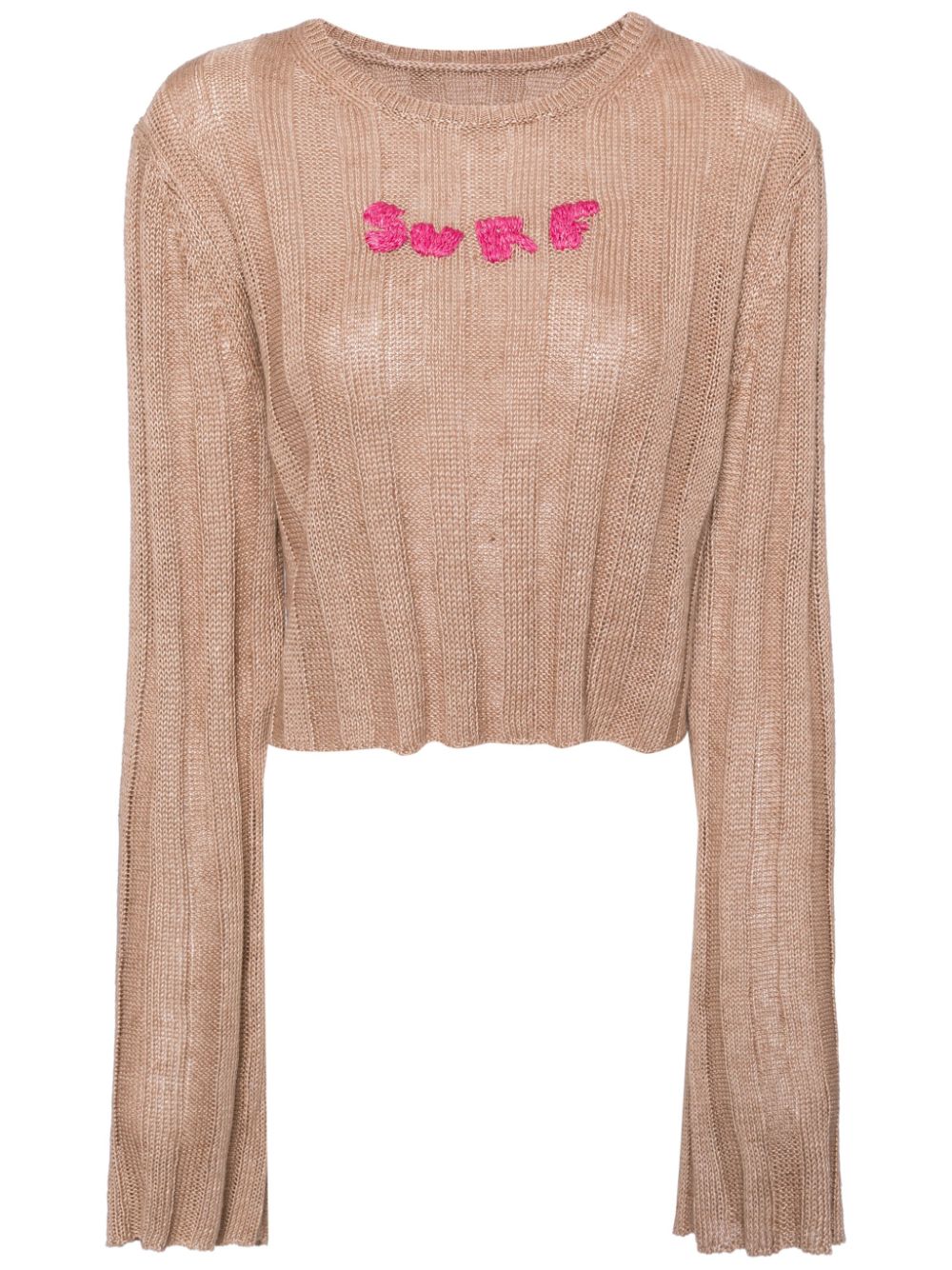 Embroidered-motif linen jumper - Brown