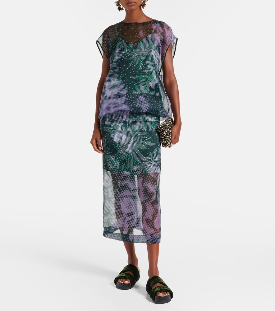 Printed silk-blend midi skirt