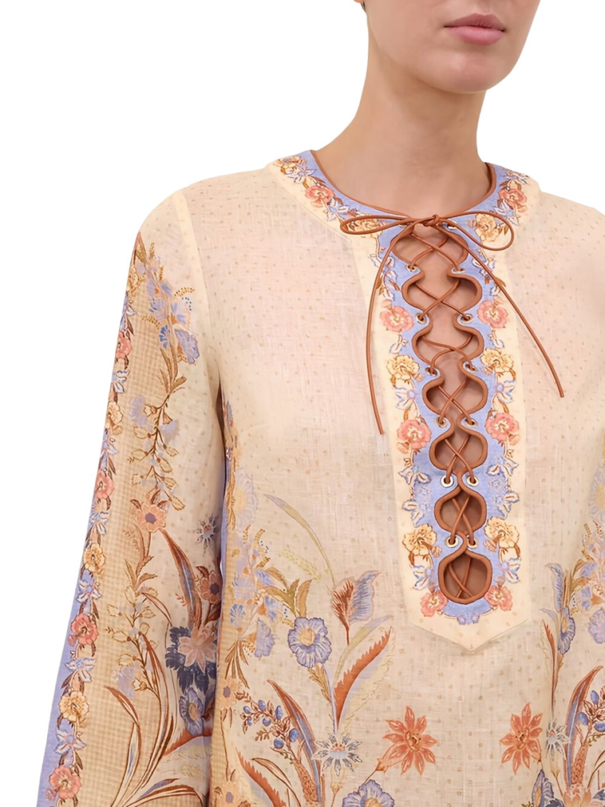 Zimmermann - indra linen dress contrast trim flora