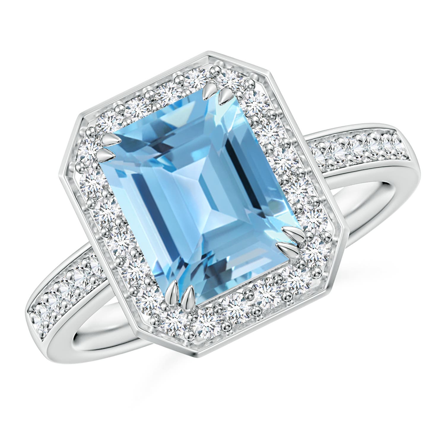 Angara 2.75 Carats Emerald-Cut Swiss Blue Topaz Engagement Ring with Diamonds in Platinum