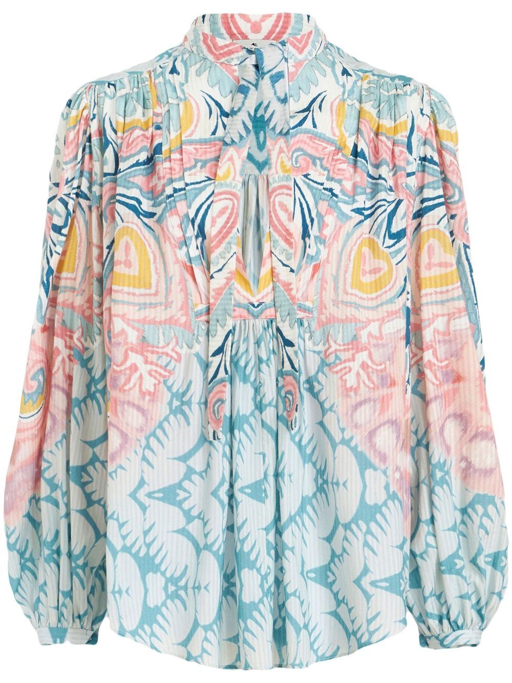 Graphic-print pussy-bow blouse - Blue