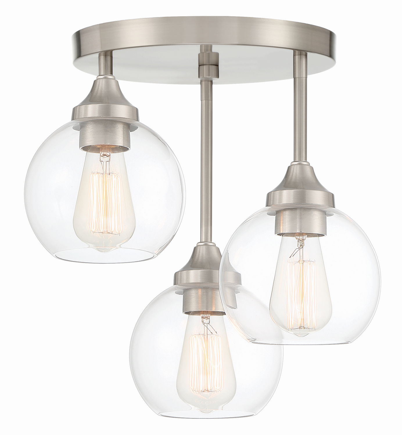 Brushed Polished Nickel Three Light Semi Flush Mount from the Glenda Collection