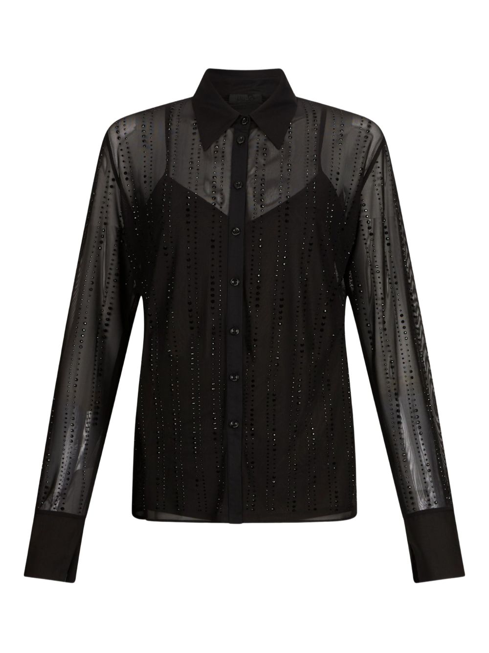 Tulle shirt with gemstones - Black