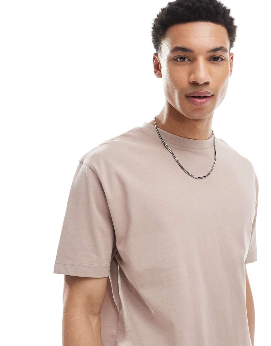ASOS DESIGN heavyweight relaxed T-shirt 240gsm in stone-Neutral