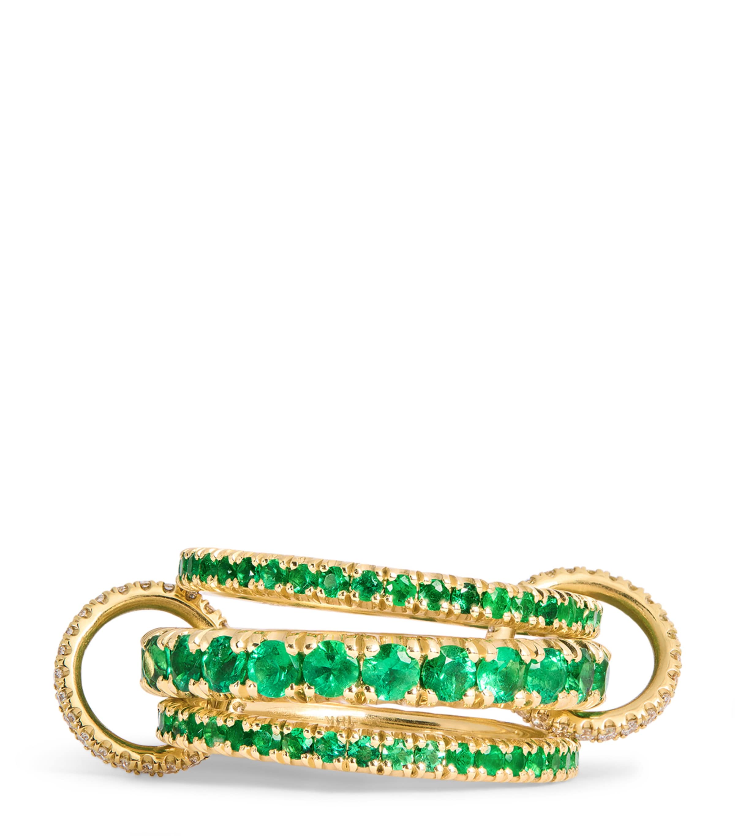 Yellow Gold, Diamond and Emerald Pave Ring