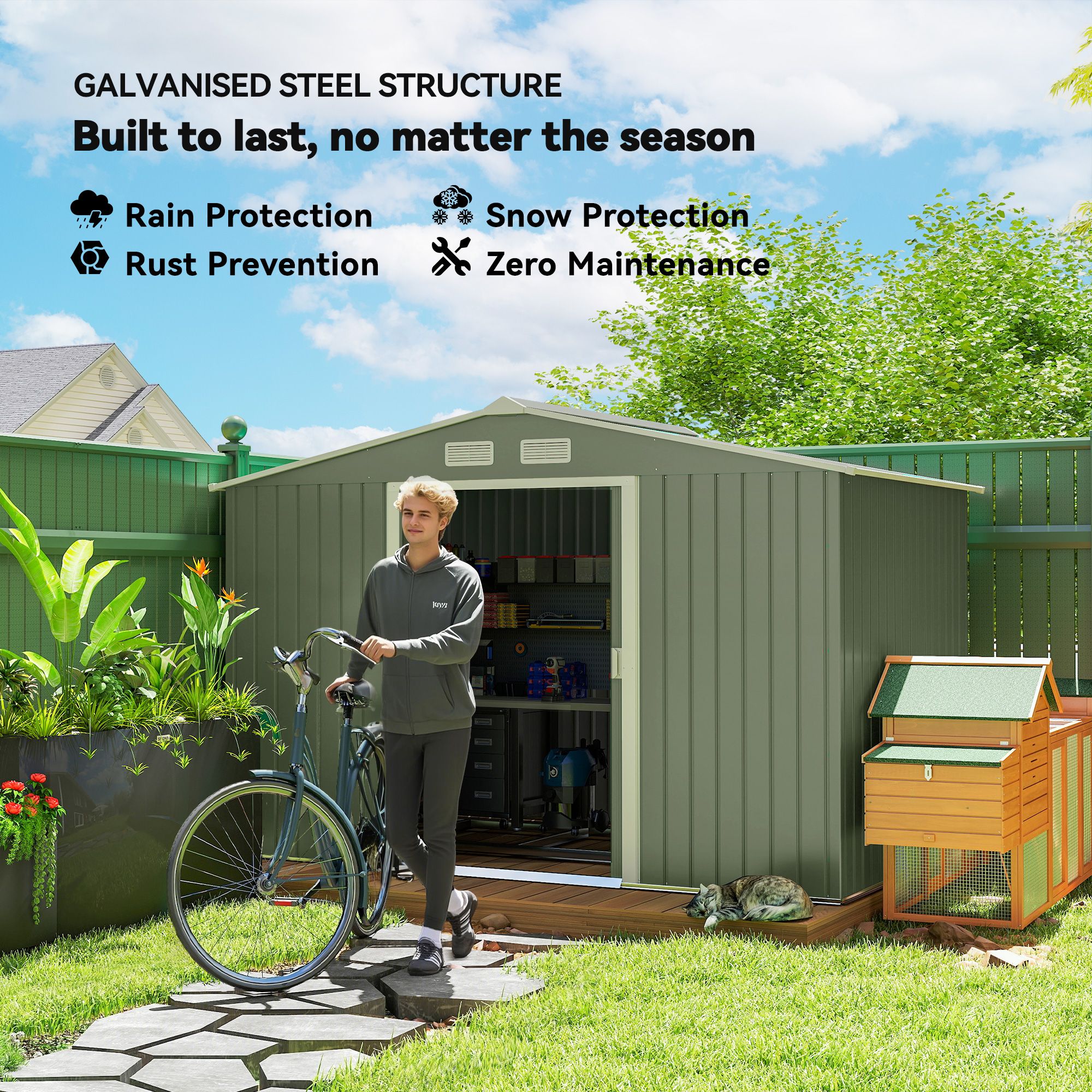 Outsunny Garden Shed Storage Unit W/ Locking Door Floor Foundation Vent In Light Green