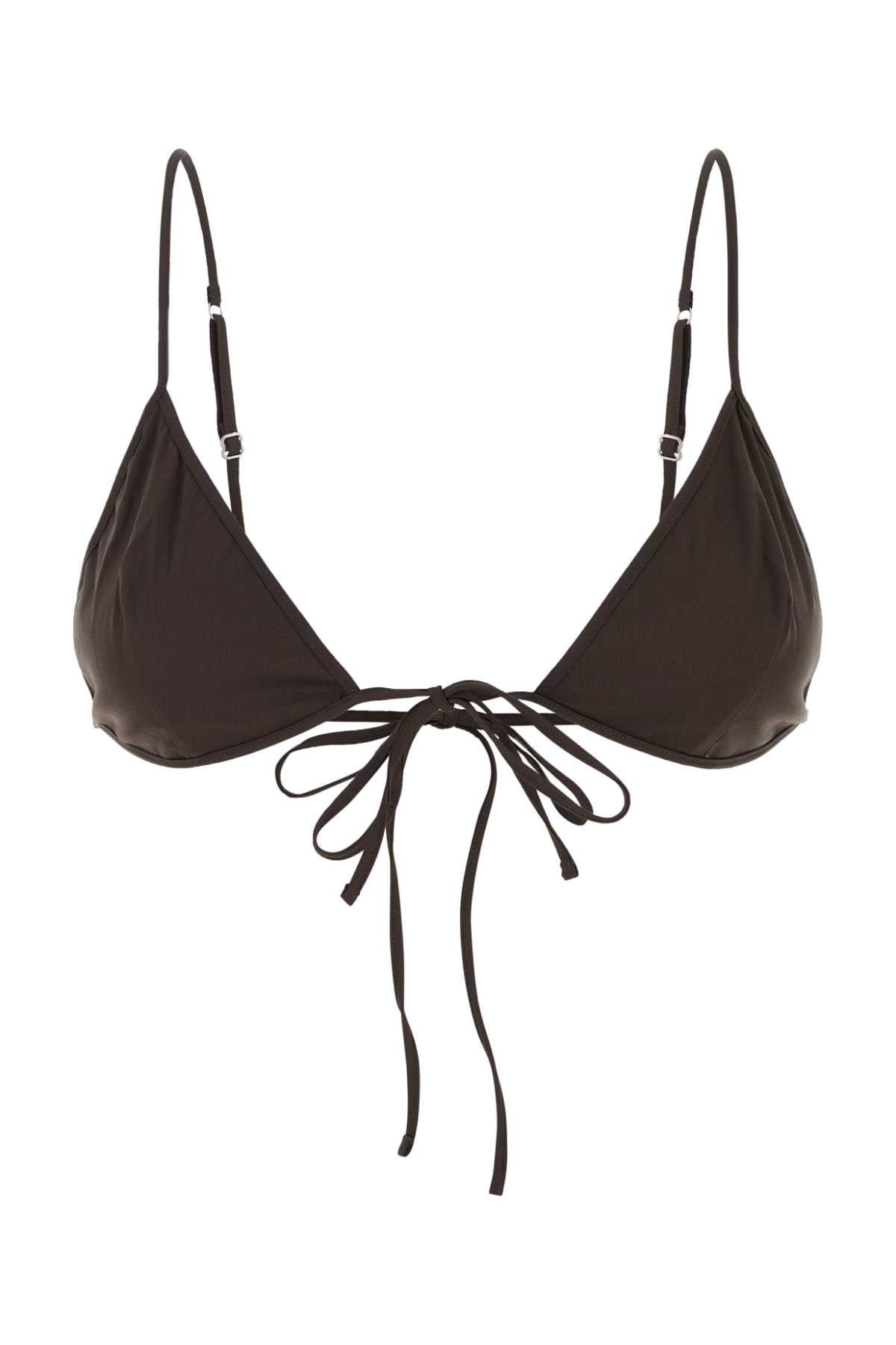 Stretch Poplin Triangle Bikini Top — Brown