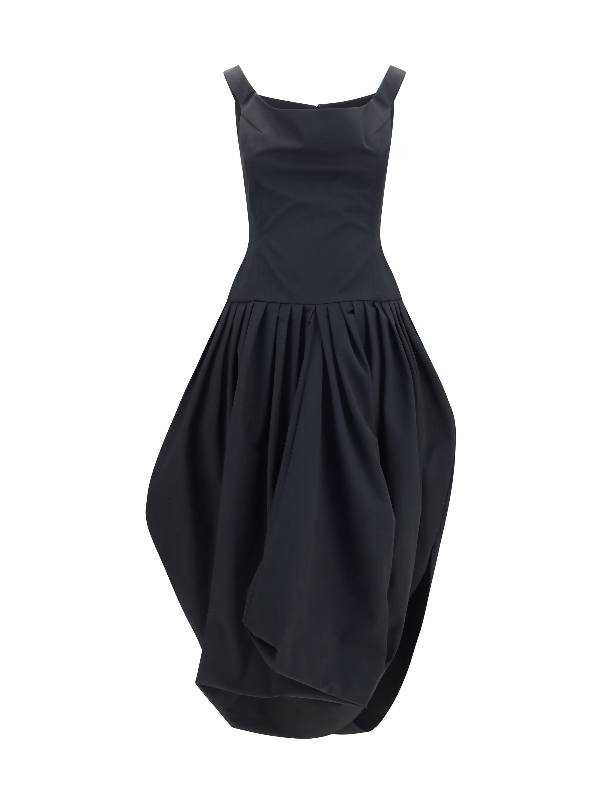 Corset-Bodice Midi Dress — Black