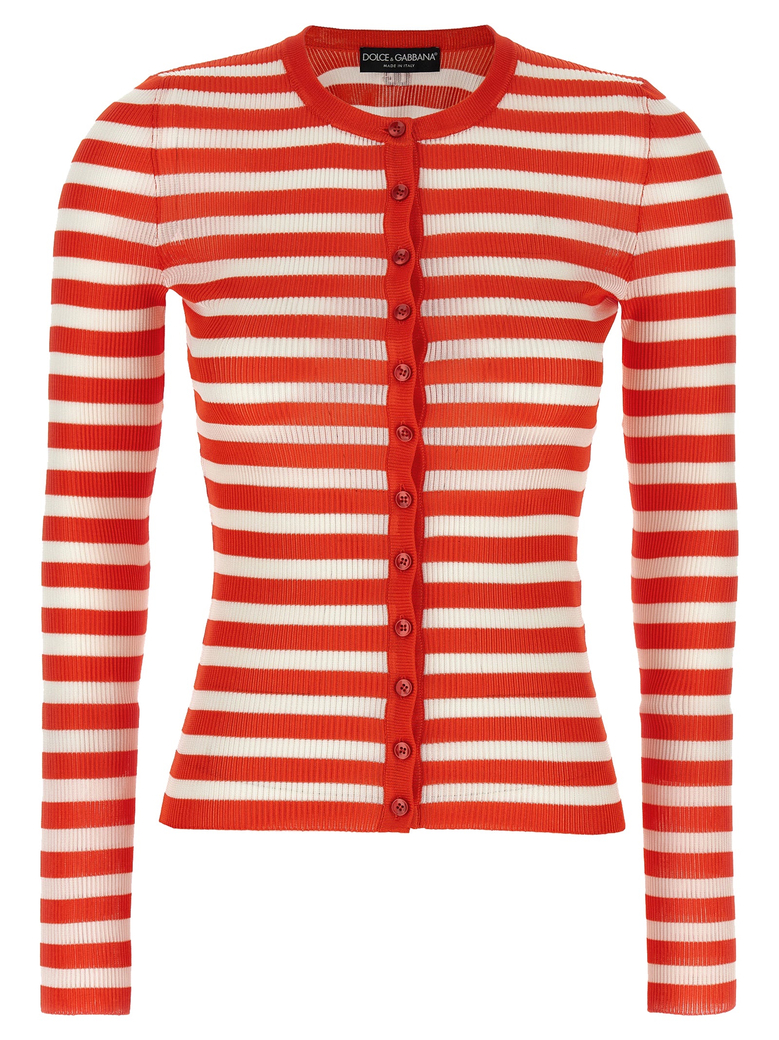 Striped Viscose Cardigan — Red