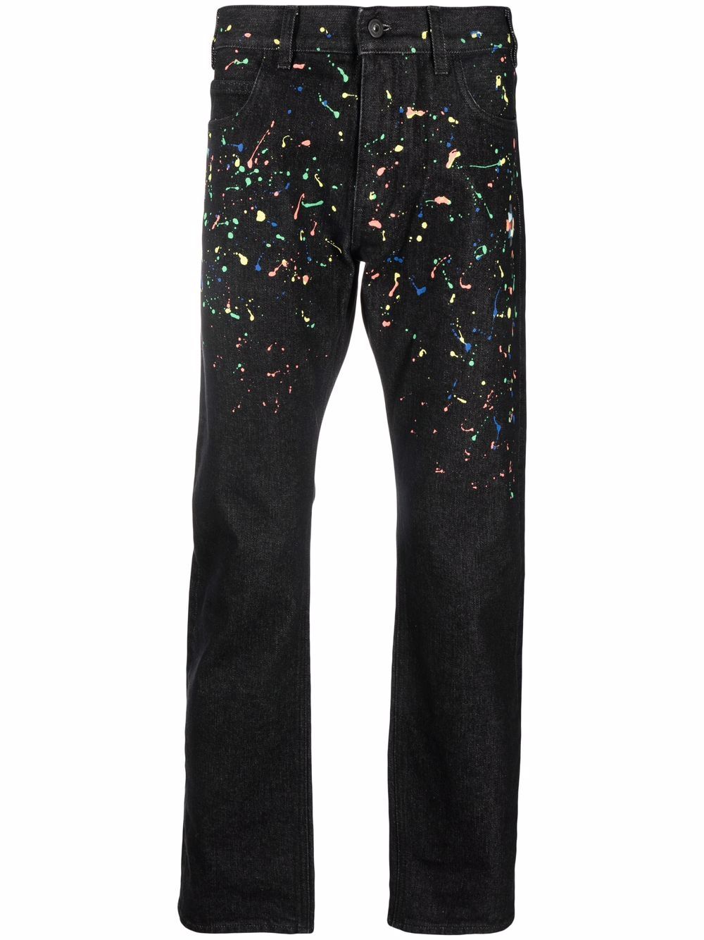 Paint-splatter straight-leg jeans - Black