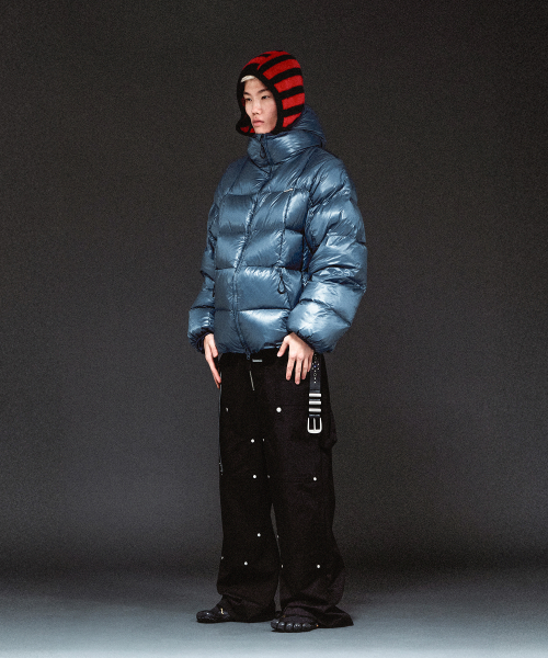 HOODED DUCK DOWN JACKET BLUE