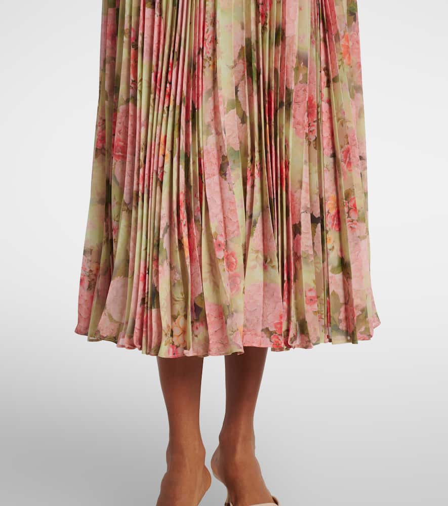 Floral plissé georgette midi dress