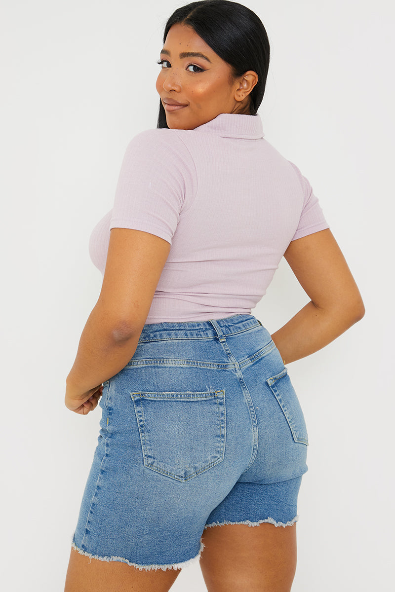 Mid Wash Ripped Denim Shorts