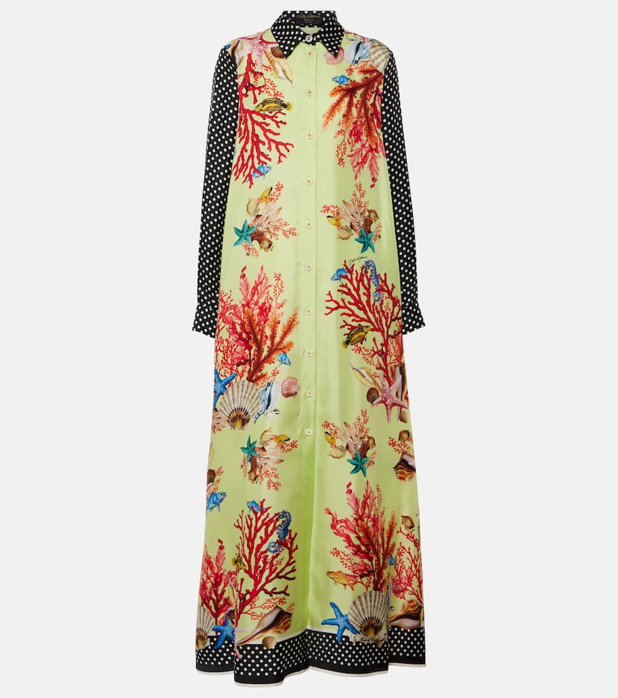 Capri printed silk satin shirt dress