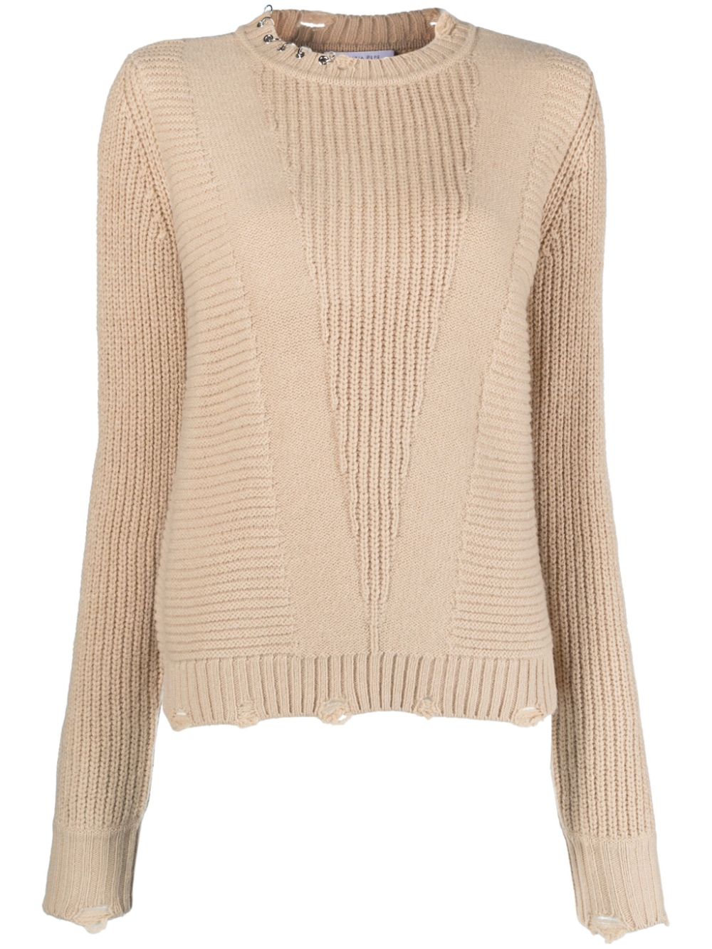Piercing-appliqué crew-neck jumper - Neutrals