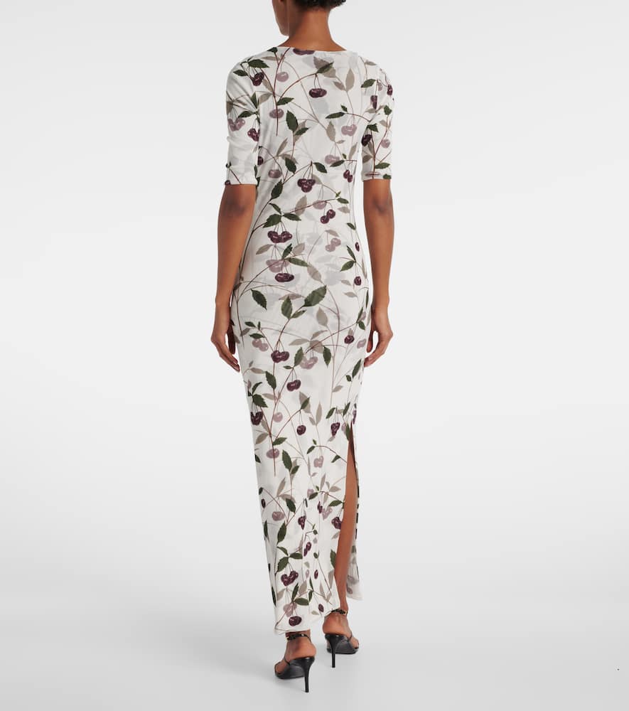 Printed mesh jersey maxi dress