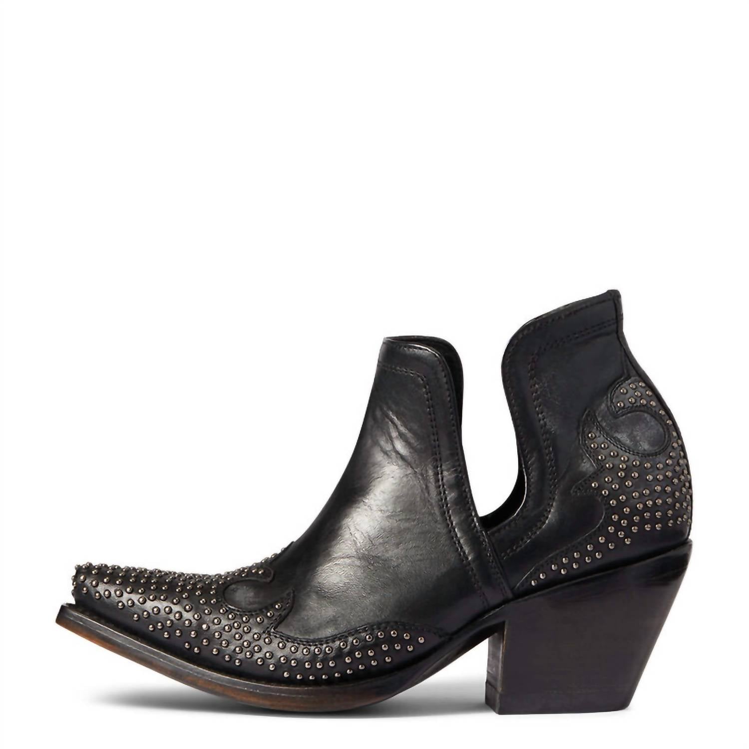 Women's Dixon Studded Wingtip Western Bootie In True Black