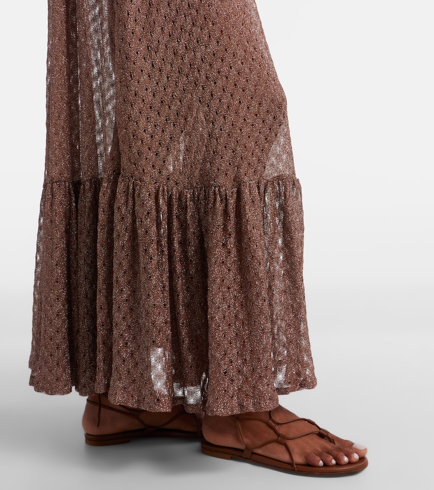 Open-knit lamé maxi dress