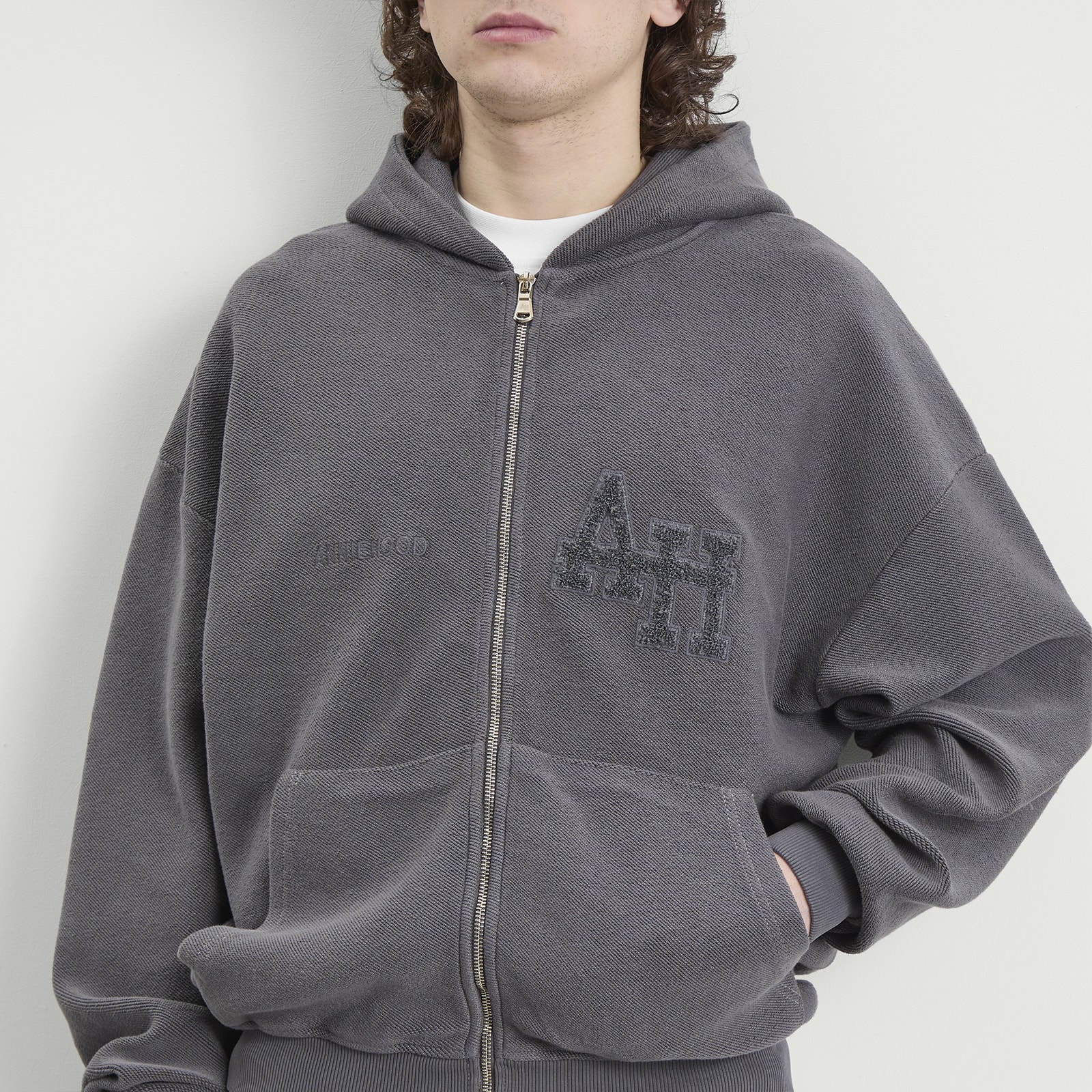 Men's Inside Out College Zip Hoodie Washed Black