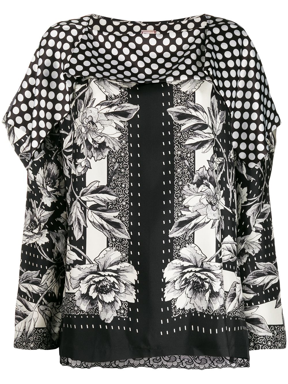 Flower-print silk blouse - Black