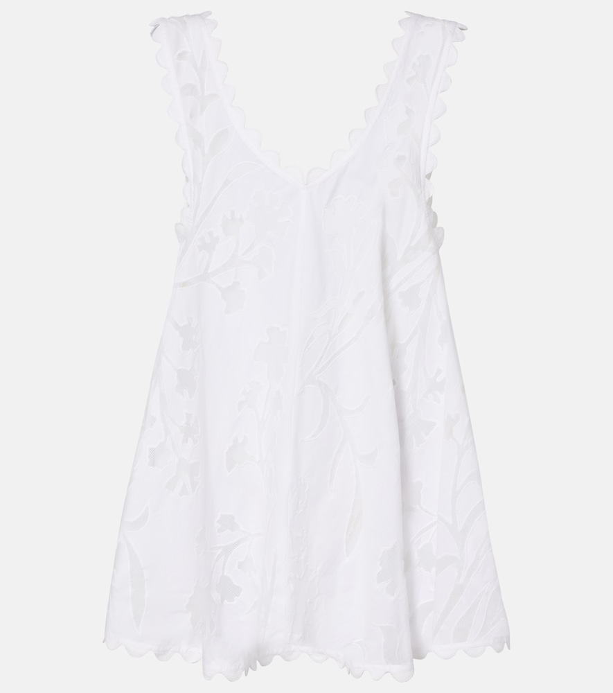 Embroidered scalloped cotton minidress