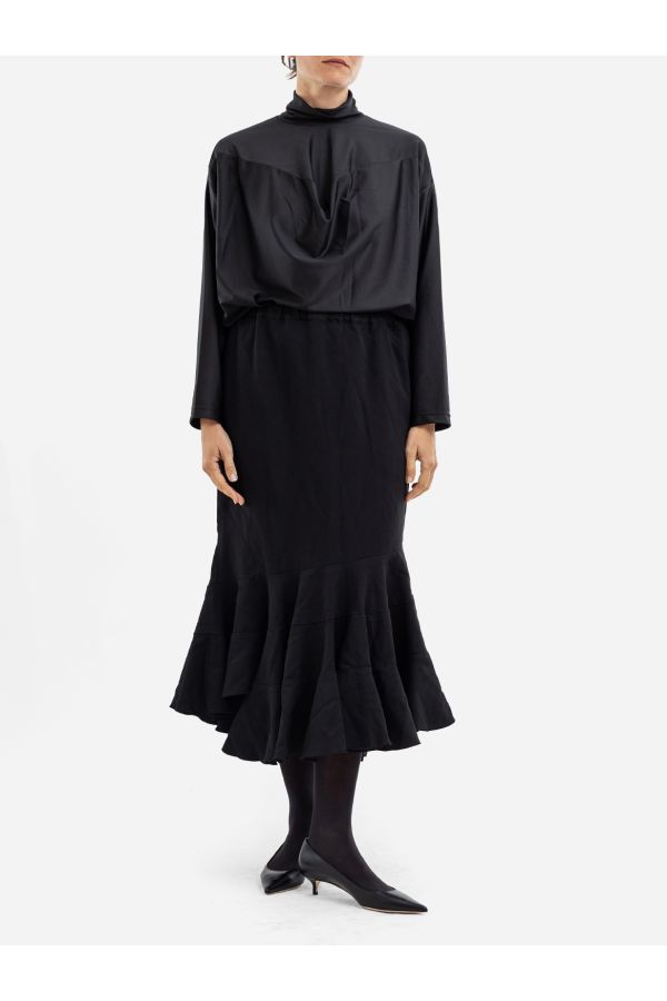 Wool and Fluid Hybrid Skirt — Black