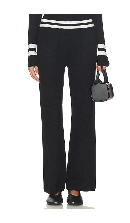 White & Warren Cashmere Striped Wide Leg Pant in Black. L. Also in XS