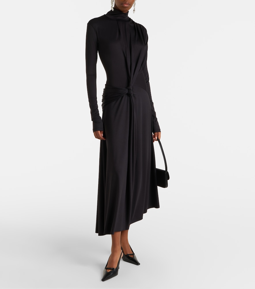 Gathered turtleneck midi dress