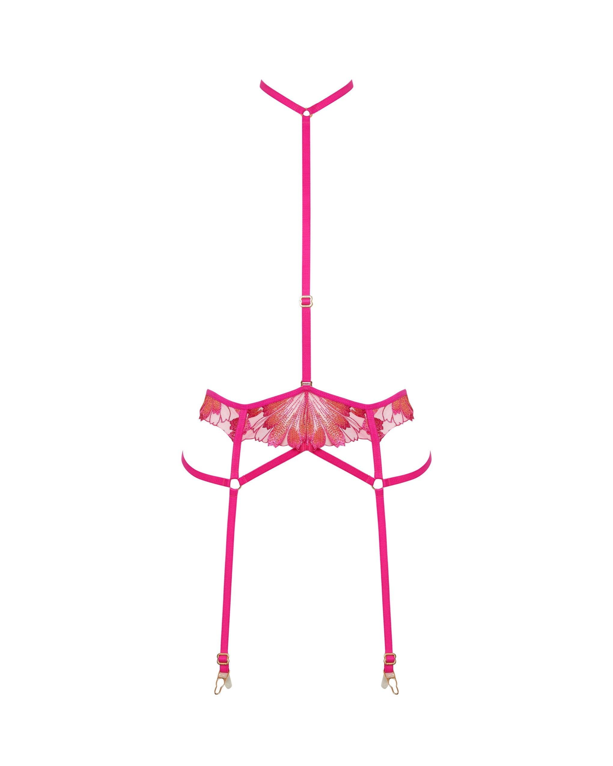 Colette Garter Belt Harness Fuchsia Pink/Orange Pepper