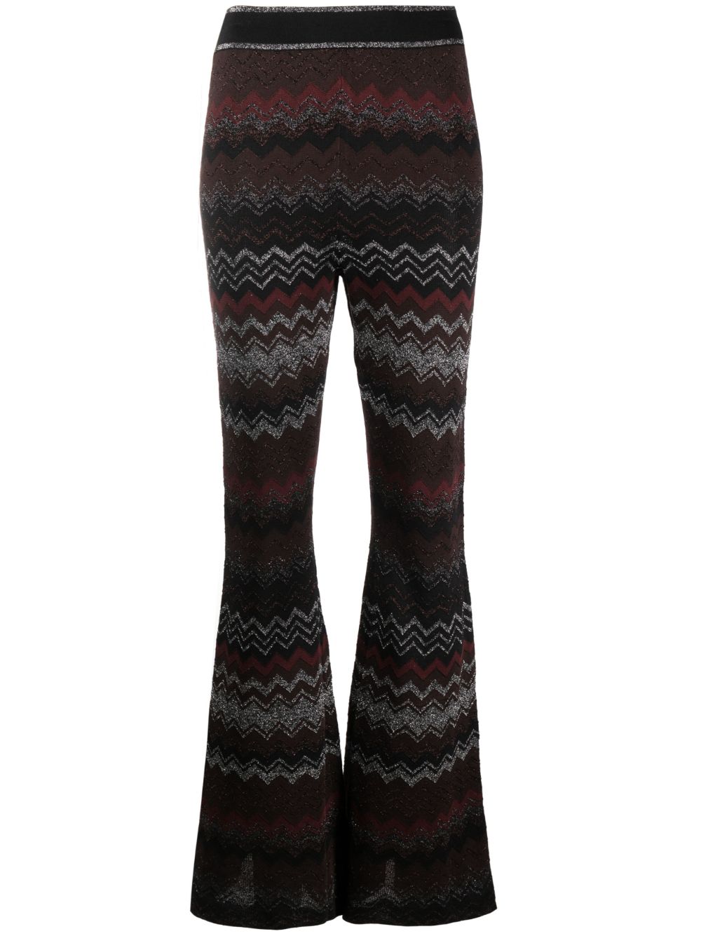 Zigzag-woven high-waisted flared trousers - Black