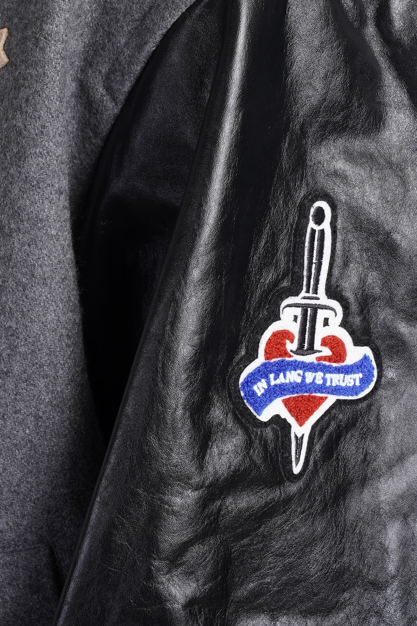 Bomber In Grey Leather And Fabric
