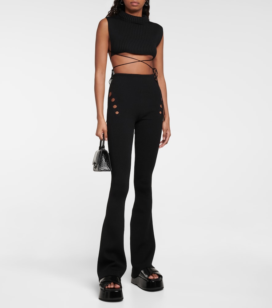 Cutout high-rise flared wool pants
