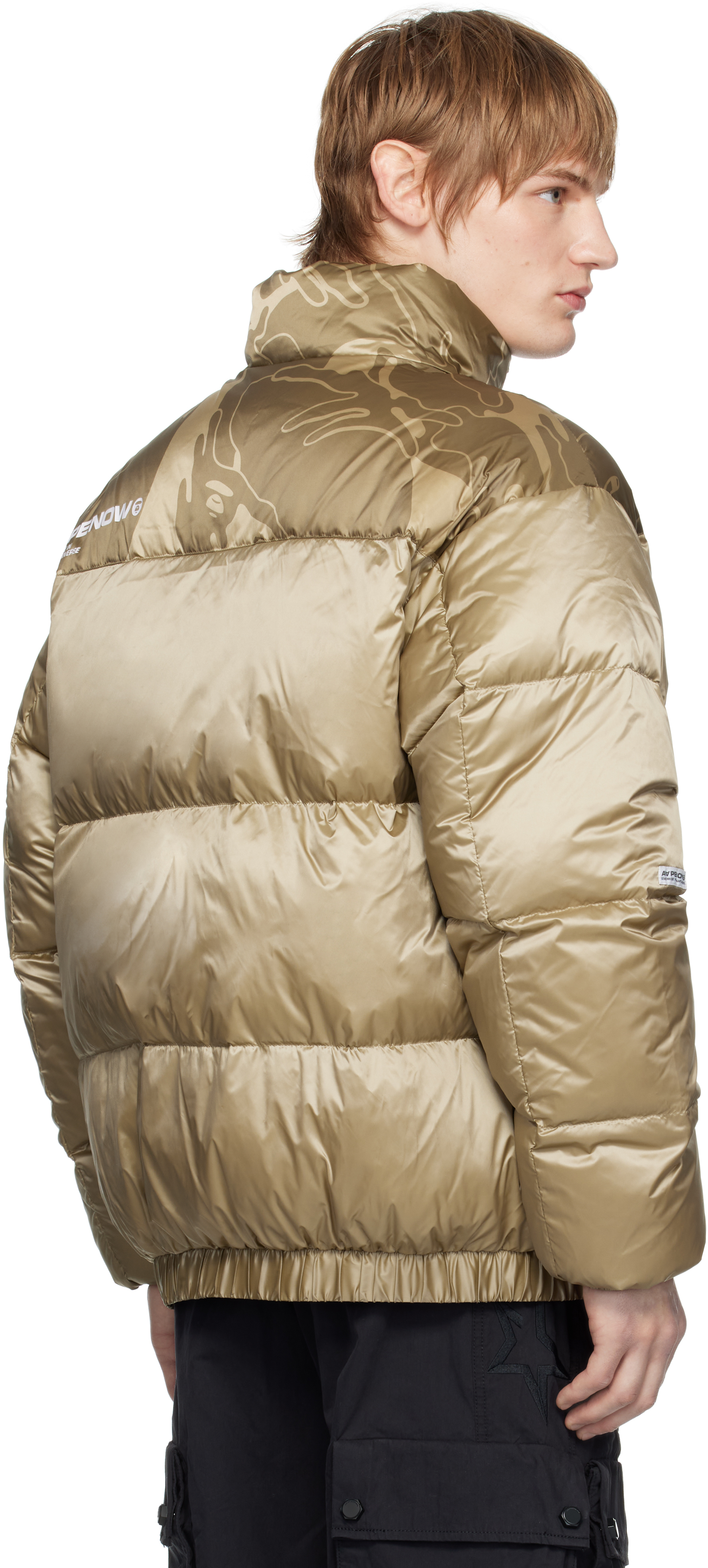 AAPE by A Bathing Ape Beige 'AAPE NOW' Moonface Logo Zip-Up Down Jacket