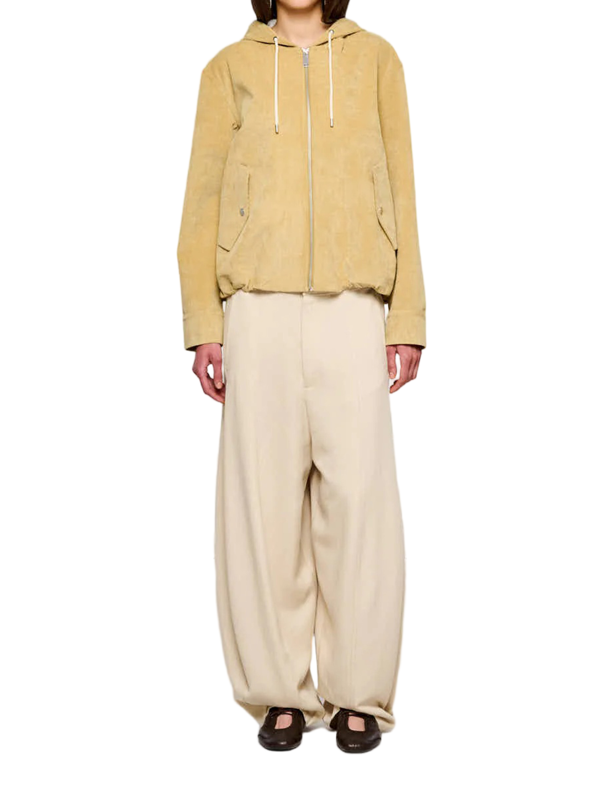 Beige Velluto Laminato Cropped Parka