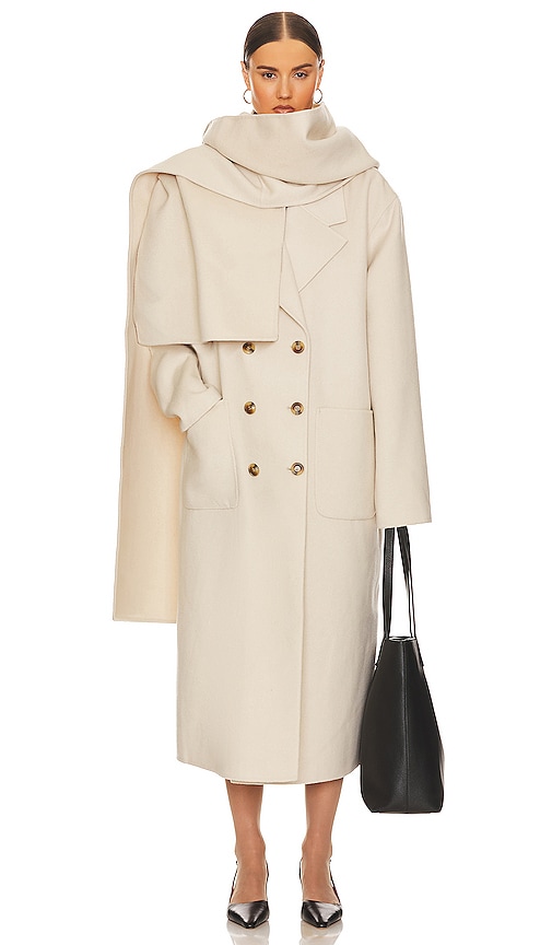 Helsa Oversized Coat With Detachable Scarf in Ivory.  S/M. Also in