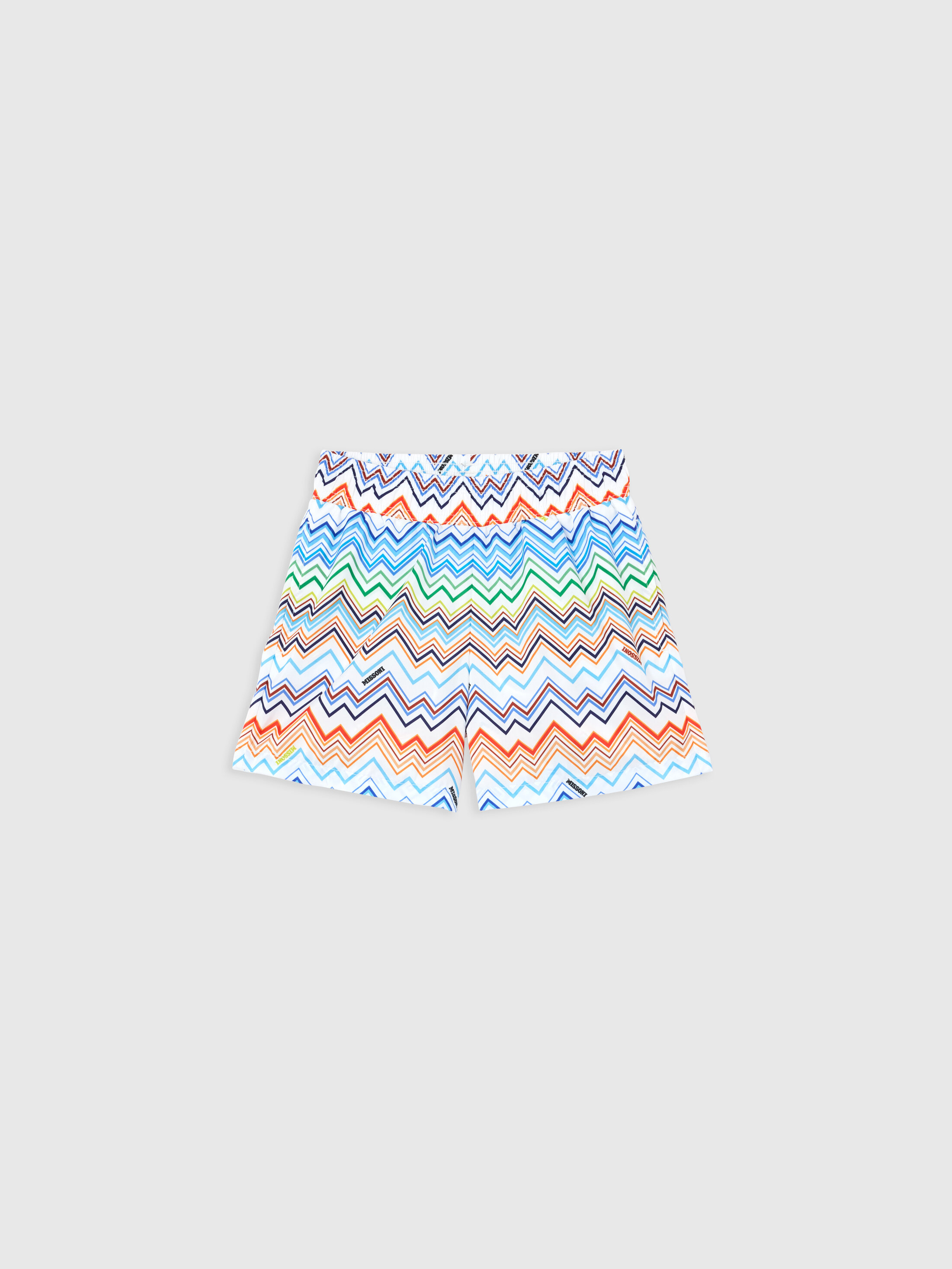 Missoni - Mid-length swim shorts with zig zag print and logo, Boy, White & Multicoloured