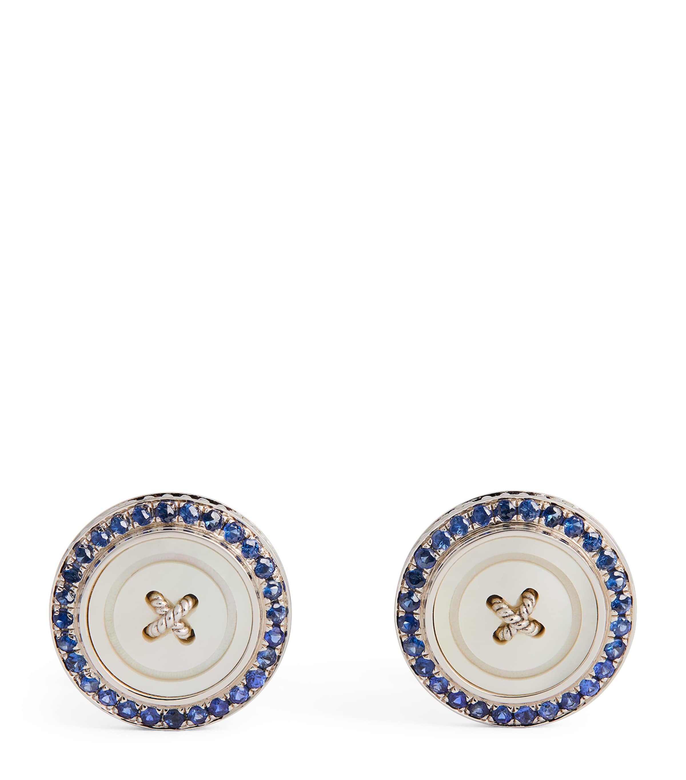Stainless Steel and Sapphire Button Cufflinks