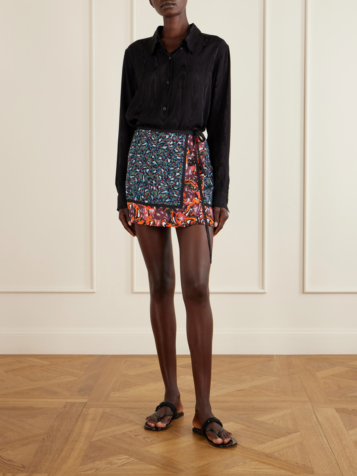 Gabrinas Printed Satin Wrap Mini Skirt - Blue