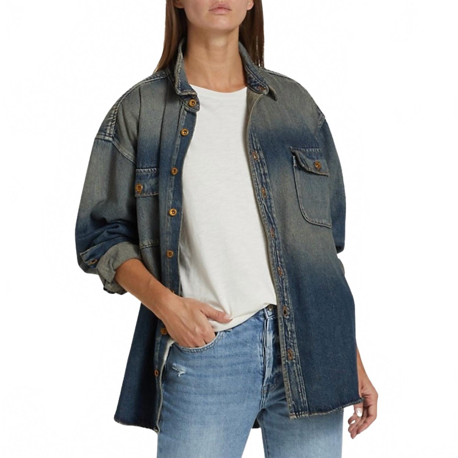 Busy Boyfriend Denim Shirt In Seine Wash