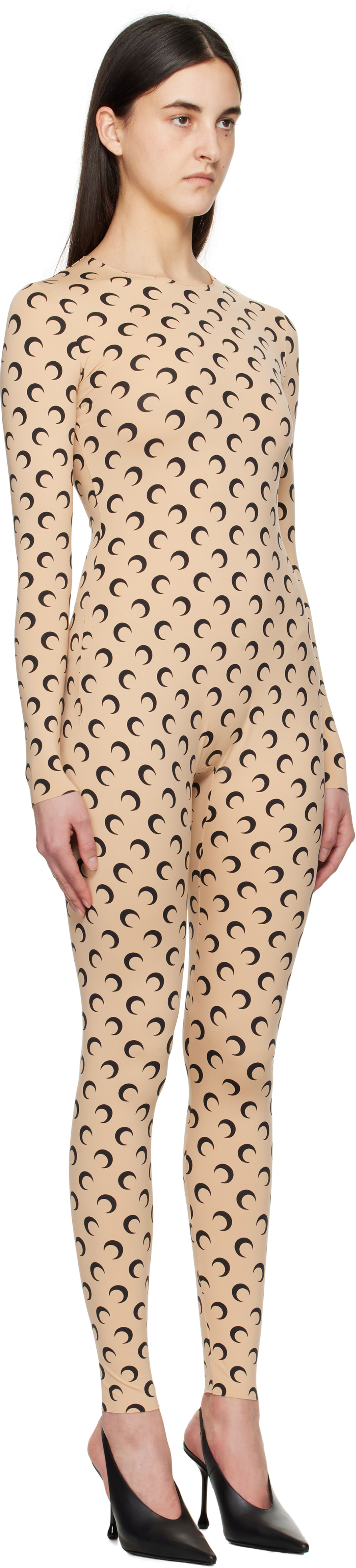 Marine Serre Beige Recycled Jersey Moon Catsuit
