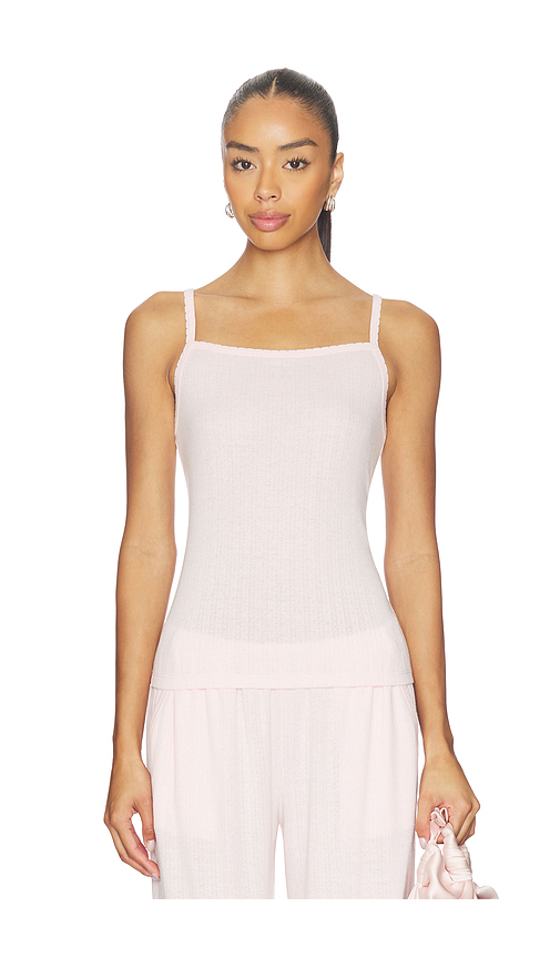 Barefoot Dreams Pointelle Rib Tank With Scallop Trim in Pink. S. Also in XS, M