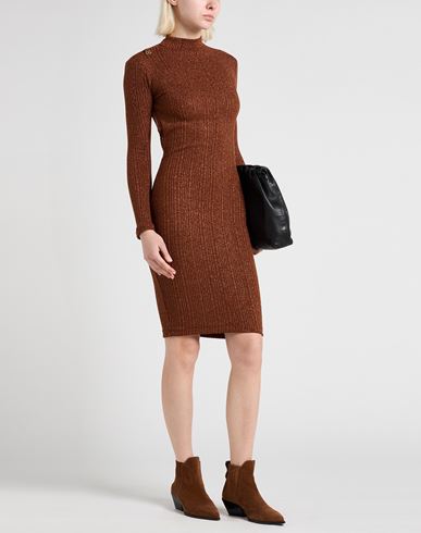 Woman Midi dress Brown Size L Polyester