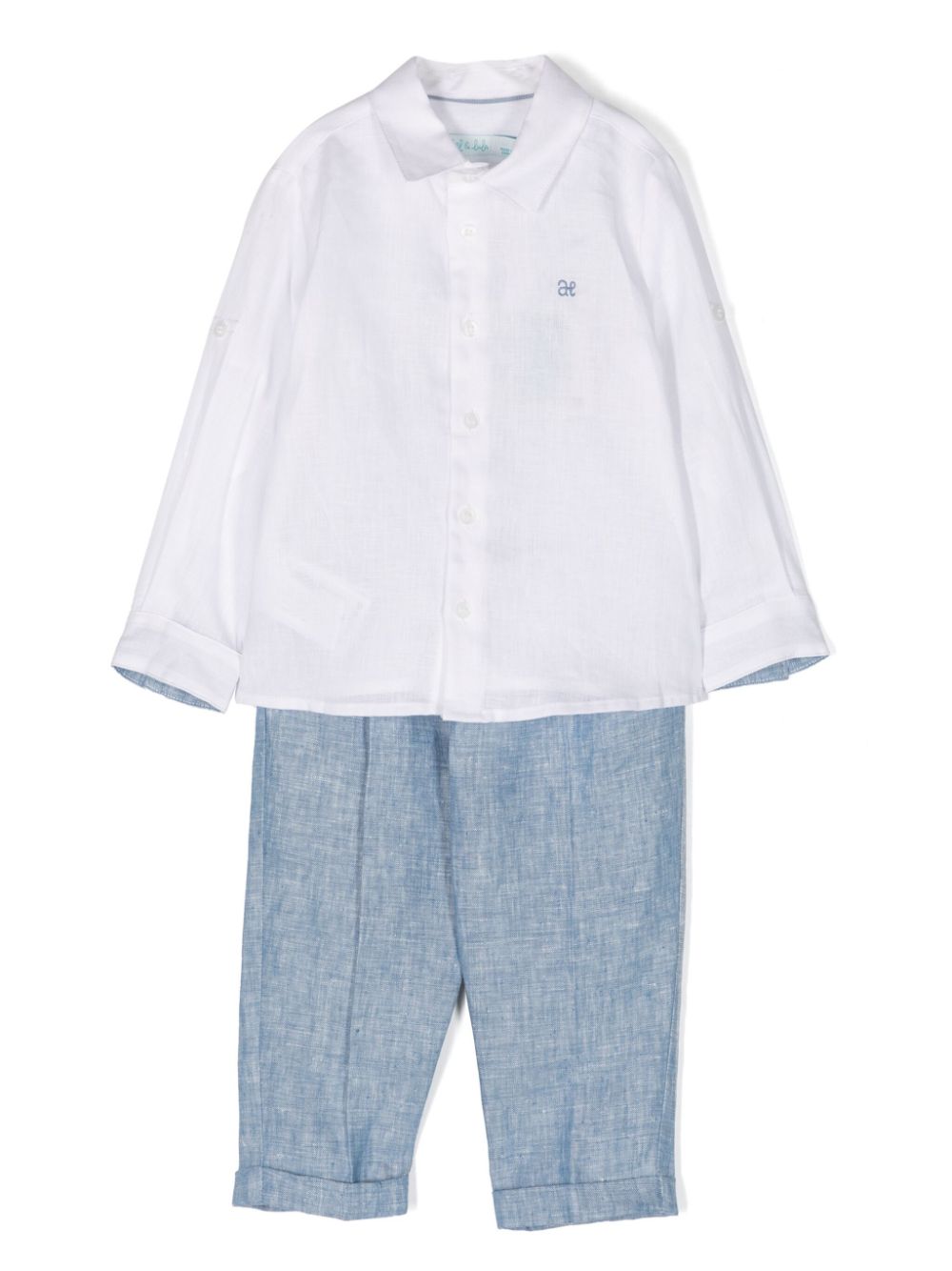 Logo-embroidered linen trousers set - Blue
