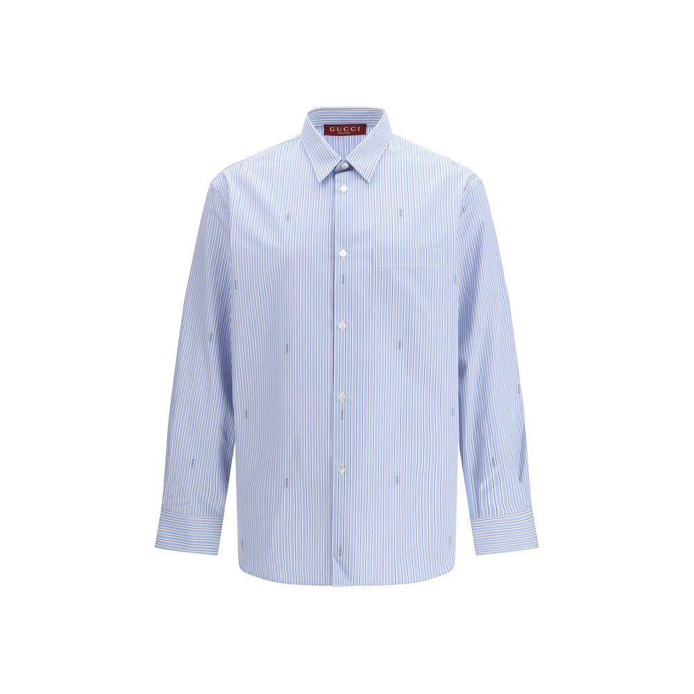 Striped Cotton Poplin Shirt — Blue