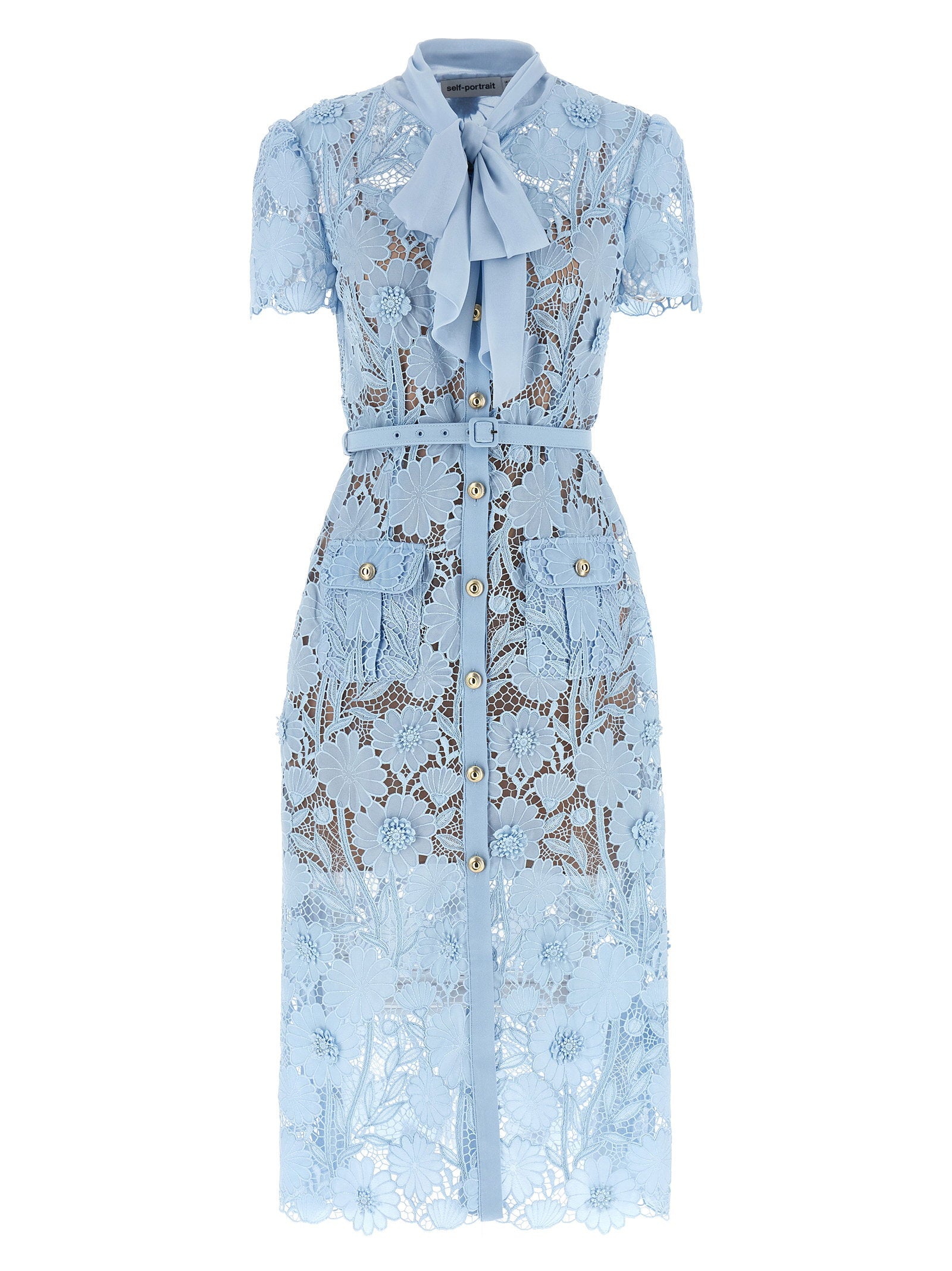 Lace Floral Midi Dress — Blue
