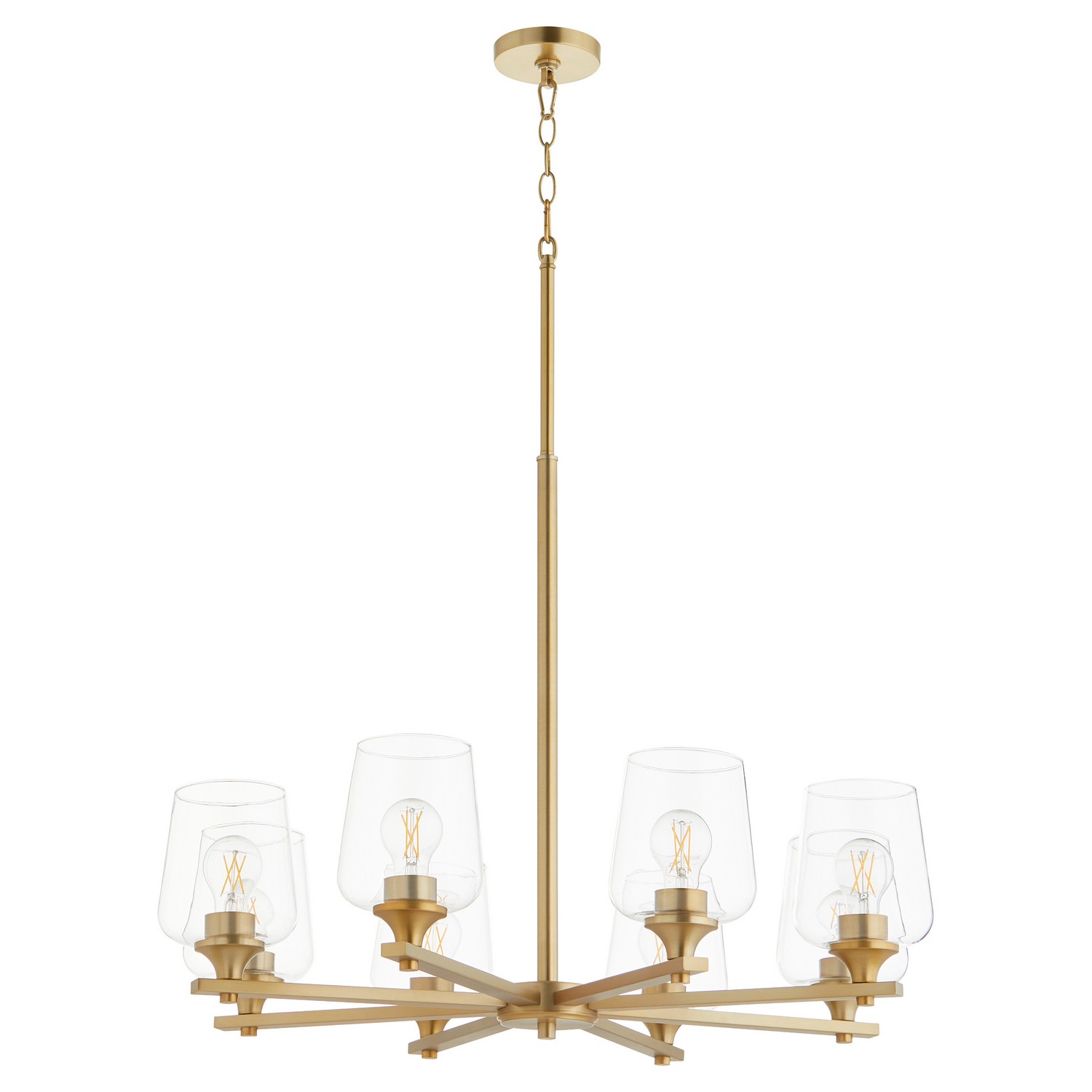 Aged Brass Eight Light Chandelier from the Veno Collection