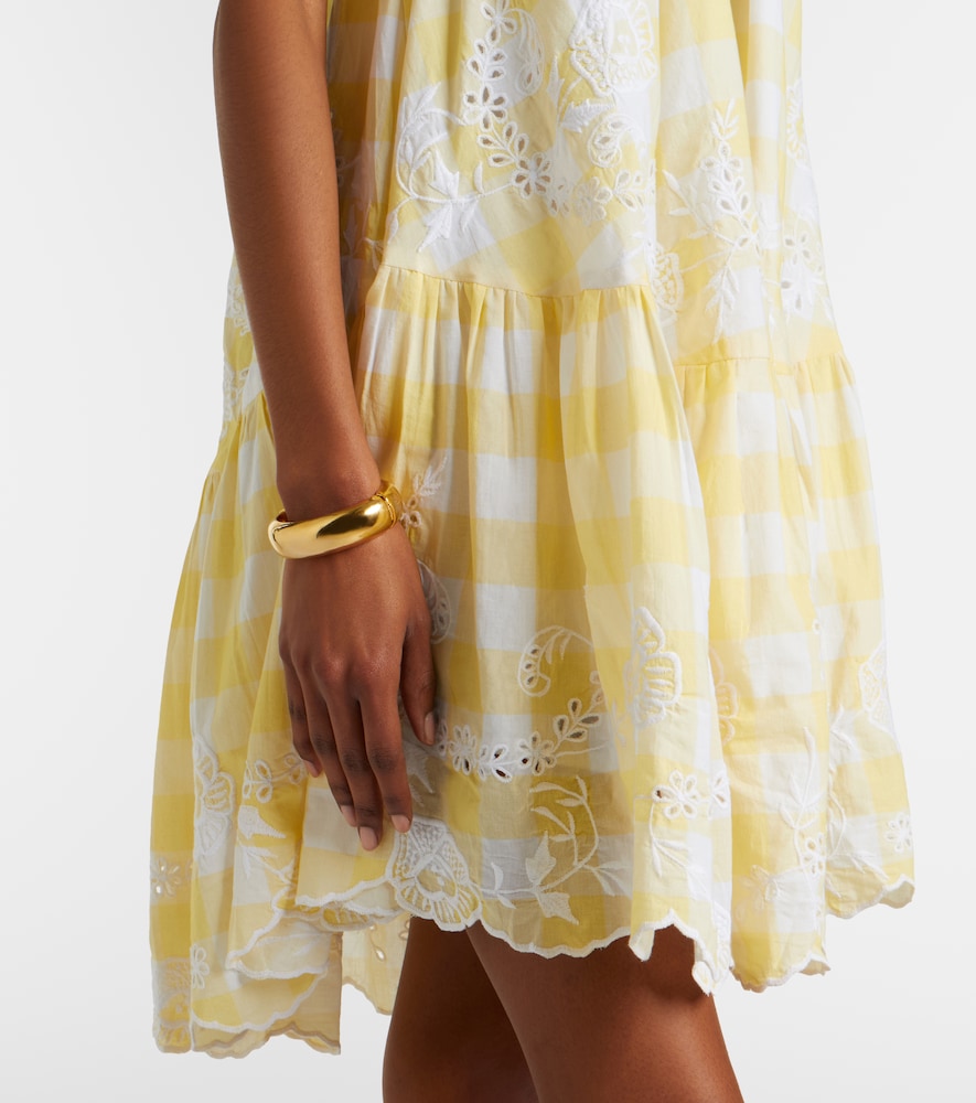 Embroidered checked cotton minidress